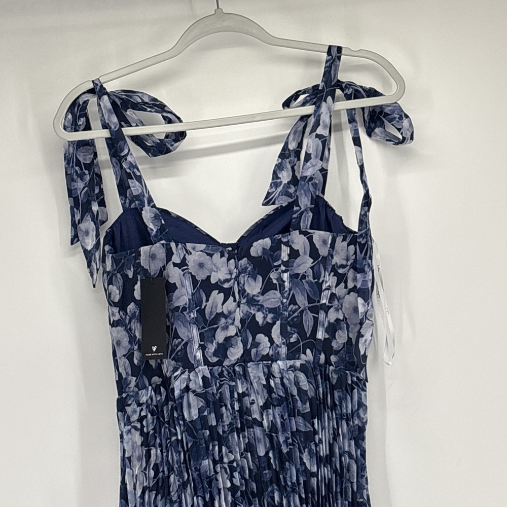 Lulu's Maxi Dress Small Blue Floral Pleated Bustier Babydoll Wedding Homecoming - Picture 7 of 7